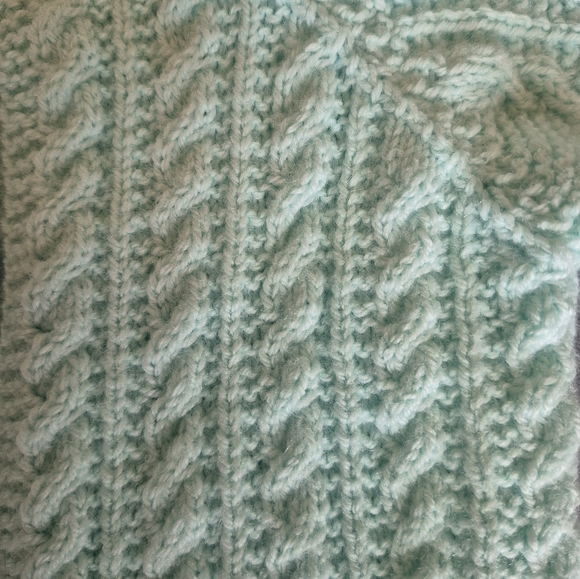 Vintage 60s Mint Green Handmade knit Baby Sweater and Hat Set - Picture 2 of 11